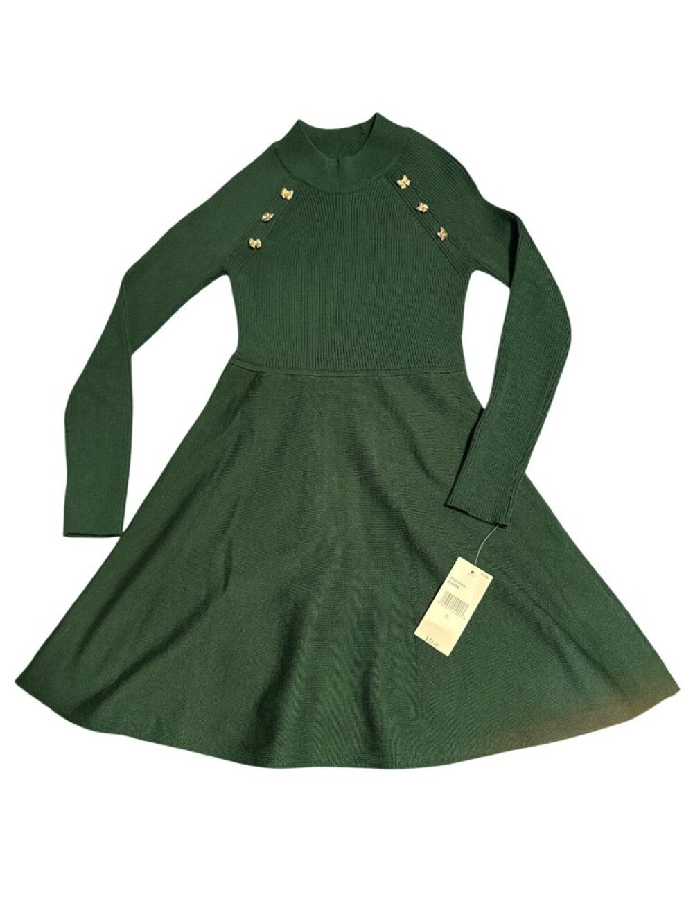 By & By Girl Green Ribbed Knit Mock Neck Long Sleeve Fit & Flare Dress Size 7